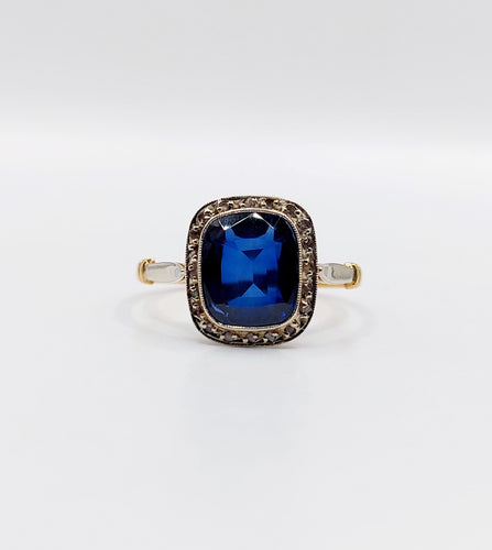 Bague 59 Bague art déco or jaune, saphir synthétique et diamants 58 Facettes B01002