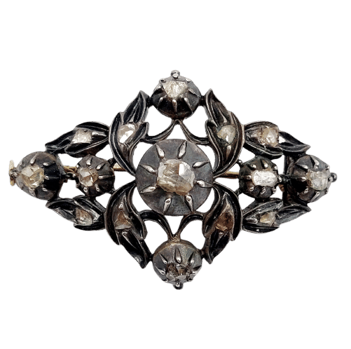 维多利亚时代的胸针 银 以及黄金花朵和钻石