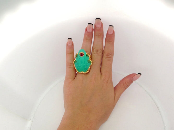 Bague 52 bague EVA SEGOURA grenouille t52 monture or jaune 18k 53.3gr diamant rubis 58 Facettes 270130