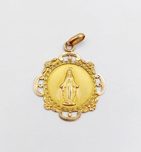Pendentif Médaille religieuse Art Nouveau or rose et jaune Vierge Marie (circa 1917) 58 Facettes B01004