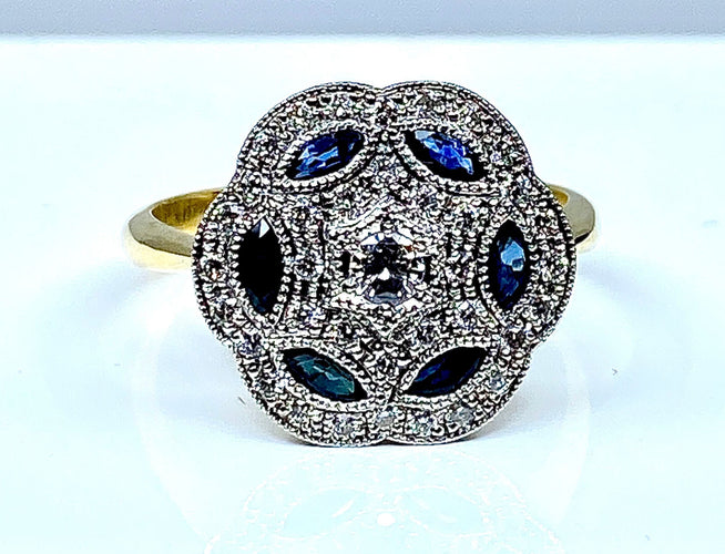 Bague 53 Bague en or jaune et or blanc18 carats en saphirs et diamants 58 Facettes AB219