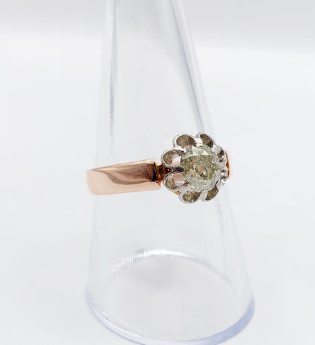 Sormus Solitaire ruusukultaa ja Platina, vanhan mallinen timantti 0,70 karaattia (noin 1900) 