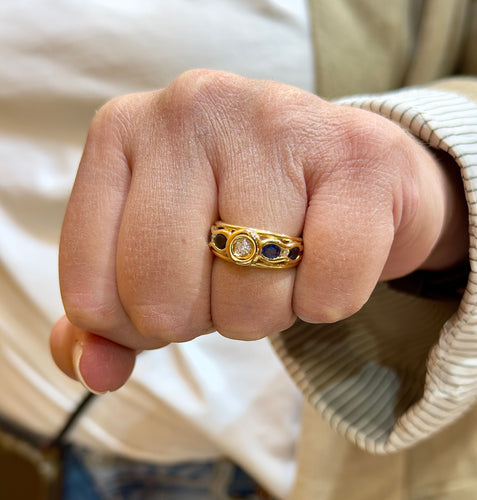 Bague 53 Bague en or jaune diamants et saphirs 58 Facettes