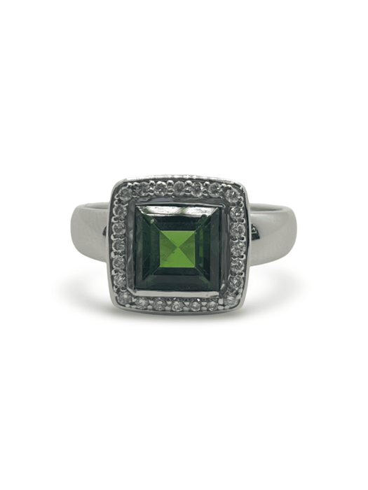 Bague 54 Bague or blanc et tourmaline verte 58 Facettes