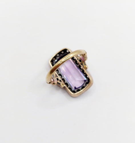 Bague 52.5 Bague marquise victorienne améthyste et diamants taille rose en or 18k et argent 58 Facettes A06427