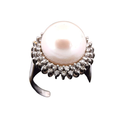 Bague 60 BAGUE EN OR 18 KT - PERLE 15 mm 58 Facettes