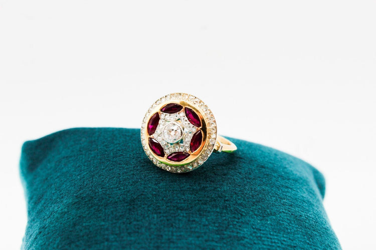 Bague 53 Bague ronde or bicolore, diamants et rubis 58 Facettes 250048