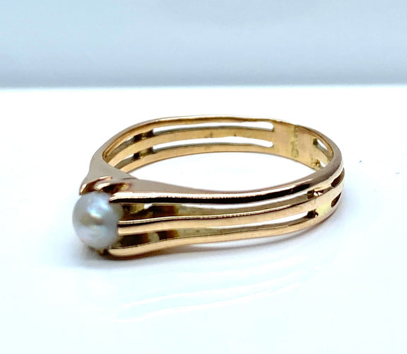 1900'ler civarı ince inci pembe altın yüzük 