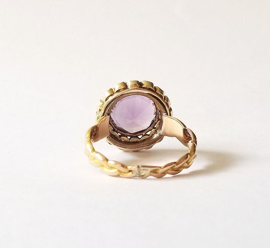 Bague 56 Bague ancienne or jaune 18k - Améthyste et Perles 58 Facettes