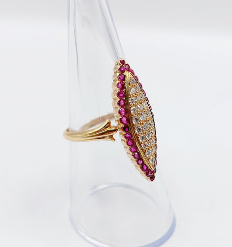 Bague 53 Bague marquise Art Déco or jaune, diamants et rubis 58 Facettes A05270
