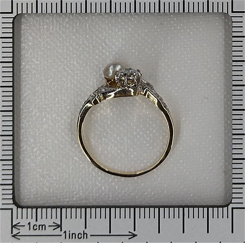 Vintage Belle Epoque diamant- og perle romantisk toi-et-moi forlovelsesring 