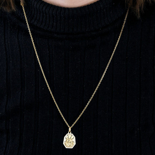 Pendentif Médaille ancienne octogonale St Christophe en or jaune et blanc 58 Facettes