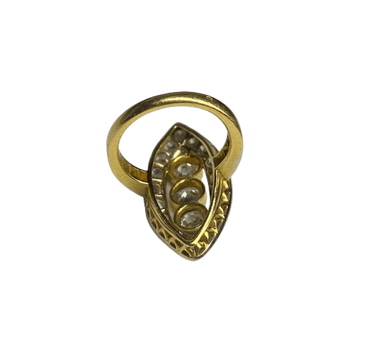 Yellow gold marquise ring with diamonds