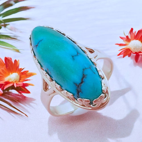 Bague 55.5 Bague Marquise cabochon de turquoise 58 Facettes AA 1669
