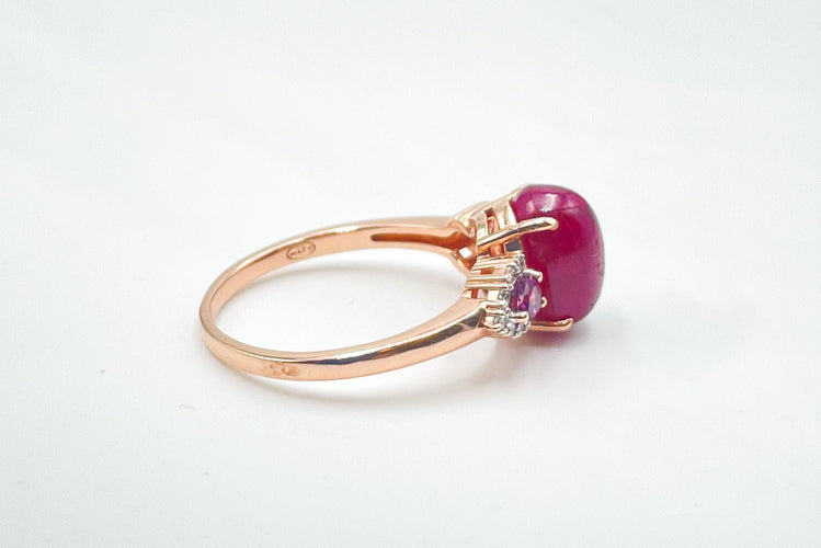 Bague 59 Bague Or rose Rubis Diamants Grenats 58 Facettes