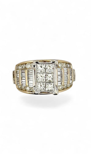 Anillo de oro bicolor de 14 quilates y diamantes naturales 