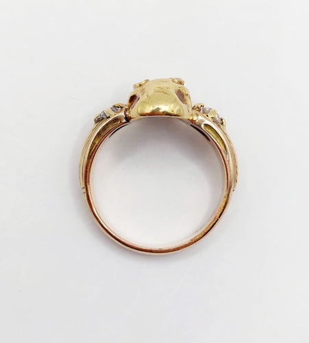 Bague 56.5 Bague momento mori antique or jaune 14k tête de mort et diamants taille anciennes 58 Facettes A05056