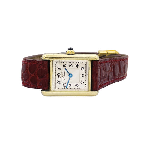Montre Montre Cartier,"Must de Cartier", vermeil, cuir. 58 Facettes 35338