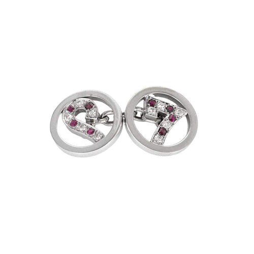 Boutons de manchette Boutons de manchettes en or gris et rubis 58 Facettes CAN1149