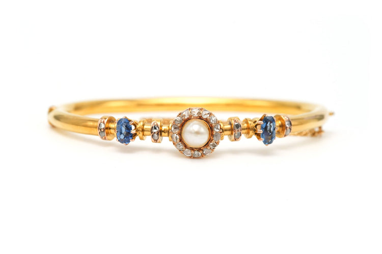 Bracelet Bracelet Napoléon III en or jaune, perle, saphirs et diamants taille rose 58 Facettes 22866