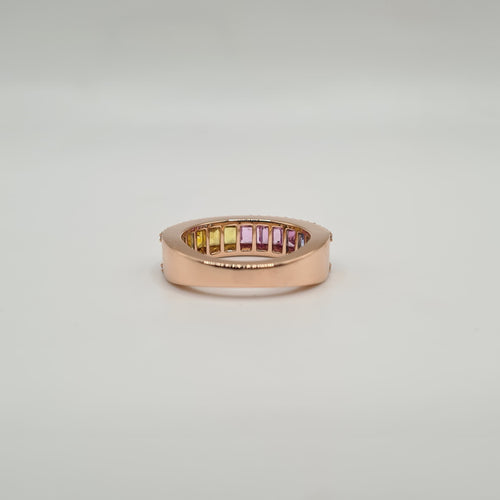 Bague 53 Bague or rose sertie de saphirs multi-couleurs et diamants naturels 58 Facettes