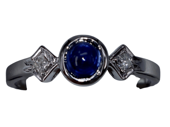 Bague 55.5 Cabochon Saphir Bleu et Diamants Or blanc 58 Facettes BA-75