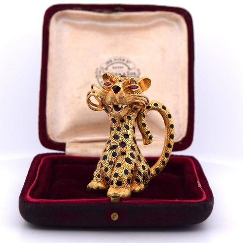 Spilla Vintage in Gold Giallo con Rubini