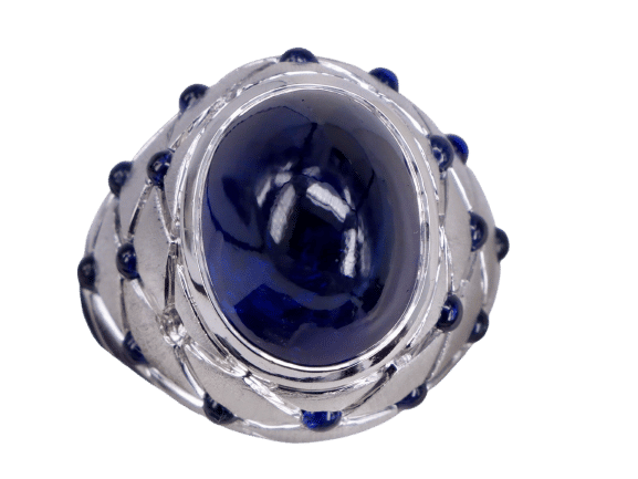 Bague 58 Bague cabochon saphir serti clos en or blanc 58 Facettes BA-1365