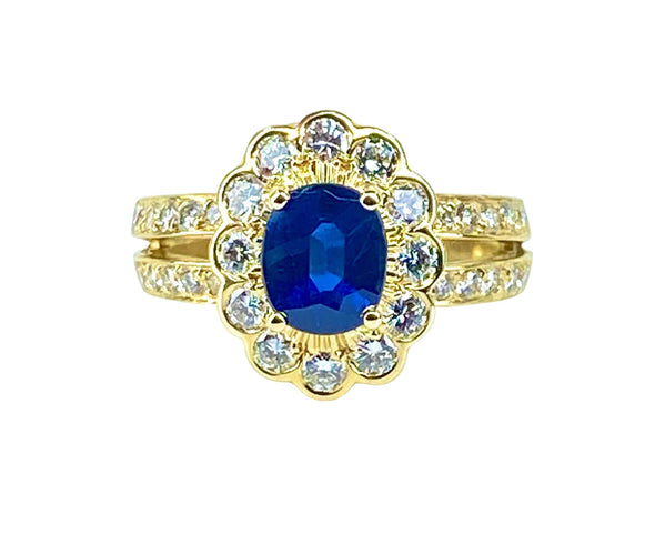 Bague 52 Bague marguerite en or jaune 18 carats, saphir et diamants 58 Facettes AB494