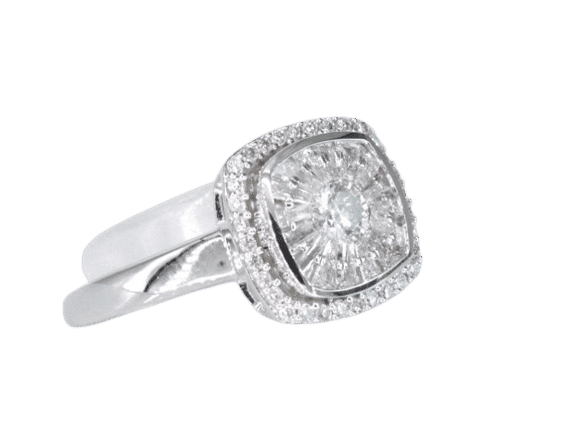 Bague 54 Bague d'entourage en or blanc avec diamants 58 Facettes 2035