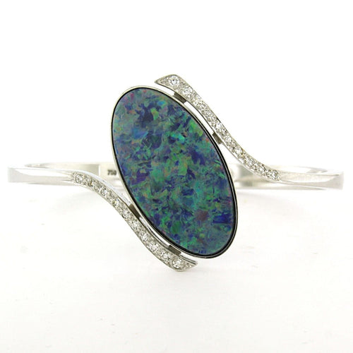 Bracelet Bracelet en or blanc avec opale et diamants taille simple 58 Facettes