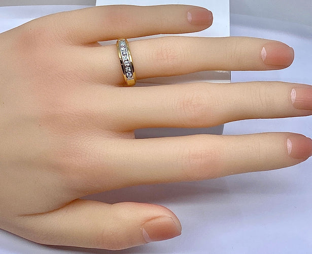 Bague 50 Demi alliance en or jaune et or blanc 18 carats et diamants 58 Facettes AB555