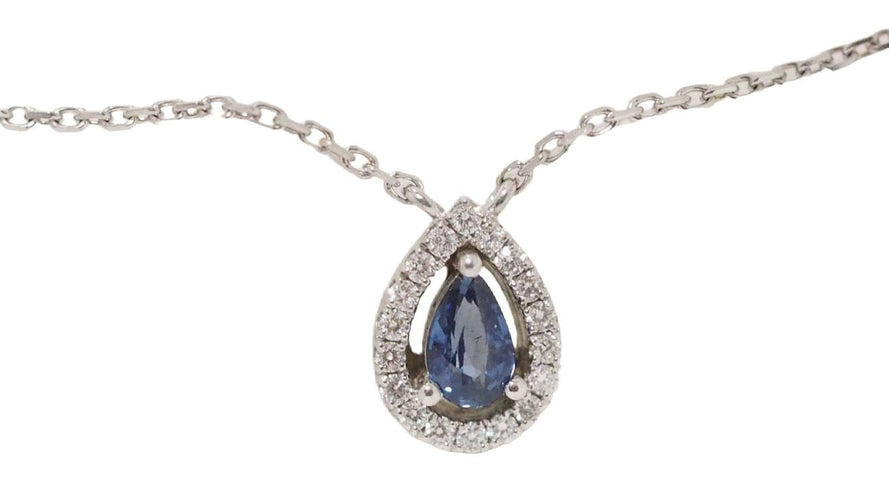 Collier Collier pendentif en or blanc, saphir et diamants 58 Facettes 31207