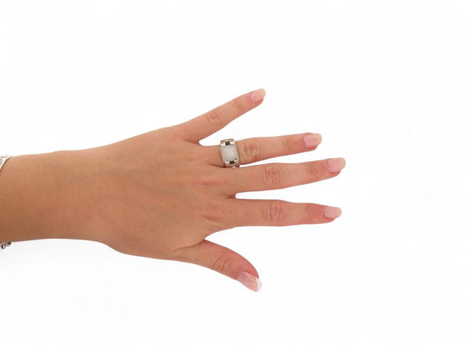 Bague 54 vintage bague HERMES medor pierre de lune & 4 diamants t54 en argent 58 Facettes 269493