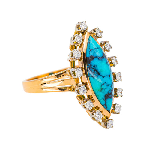 Bague 54 Bague  Marquise  Or rose Turquoise, Diamant 58 Facettes 4387234CN