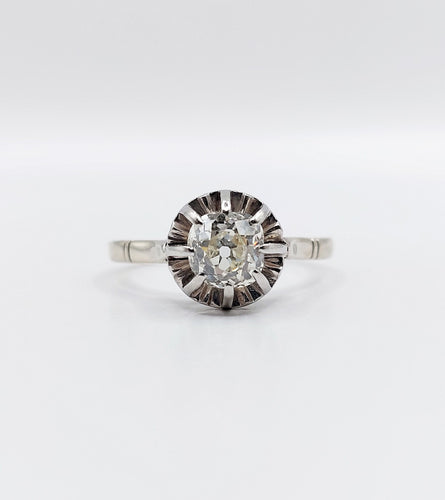 Anello 57 Anello Solitario Art Deco in oro bianco 18k e diamante 0,80 carati 58 Facettes A06619