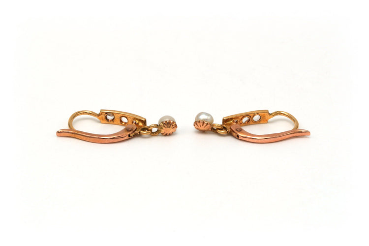 Boucles d'oreilles Boucles d'oreilles Art Déco en or jaune serties de perles et de diamants 58 Facettes 20038