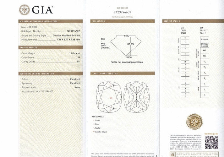 Bague 50 Solitaire or 14k diamant coussin 1,80 ct GIA + 0,35 ct - Taille 50 58 Facettes FB10189