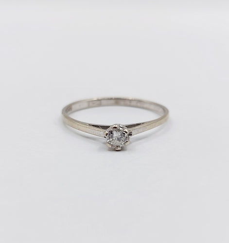 Bague 53.5 Bague solitaire vintage or blanc 14k diamant 0,12 carat 58 Facettes A06195
