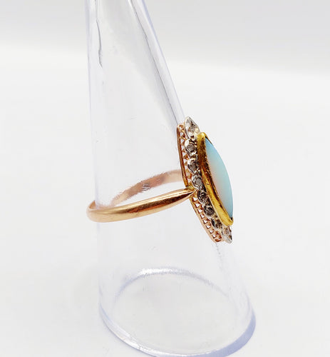 Bague 57 Bague marquise or rose, opale et diamants taille rose (circa 1900) 58 Facettes A06341