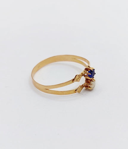 Bague 57 Bague toi et moi antique en or rose 18k perle et pierre bleue 58 Facettes A06504