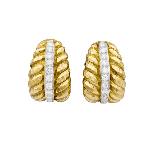 Boucles d'oreilles Clips vintage David Webb, platine, or jaune, diamants. 58 Facettes 34426