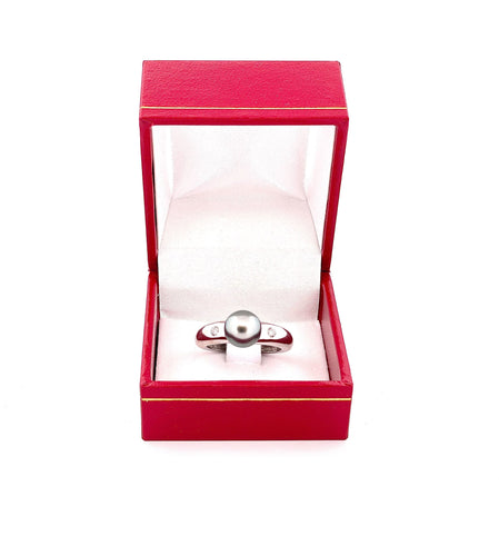 Bague 54 Bague jonc or blanc 18 carats perle de Tahiti et diamants 58 Facettes
