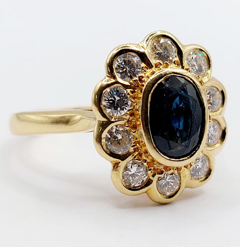 Bague 58 Bague marguerite art deco or 18k saphir et diamants taille brillants 58 Facettes A03969