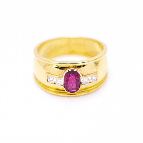 Bague 54 yellow Gold ring with oval ruby and diamonds 58 Facettes N102932EJ