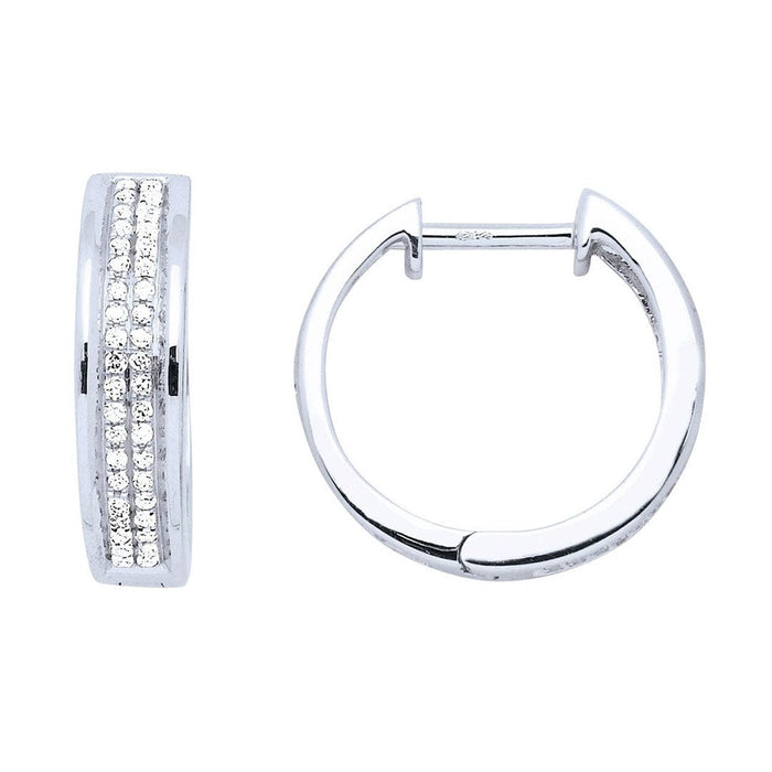 Boucles d'oreilles Boucles d'oreilles créoles double rangs diamant or blanc 58 Facettes