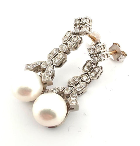 Boucles d'oreilles Boucles d'oreilles en platine avec perles et diamants 58 Facettes