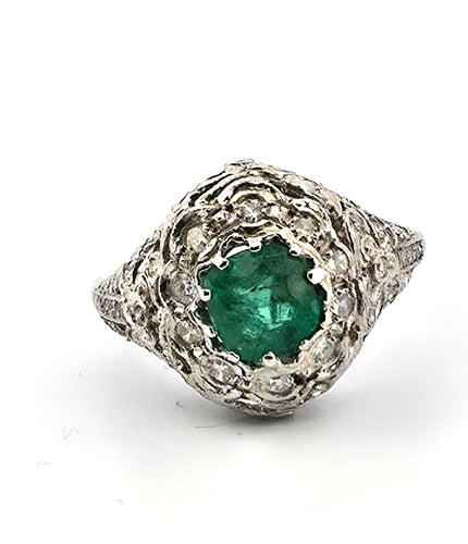 Bague 53 Bague en platine avec émeraude et diamants 58 Facettes