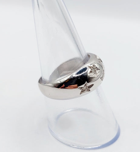 Bague 56.5 Bague bombé vintage or blanc diamants sertis étoilés, art déco, dôme 58 Facettes A05712