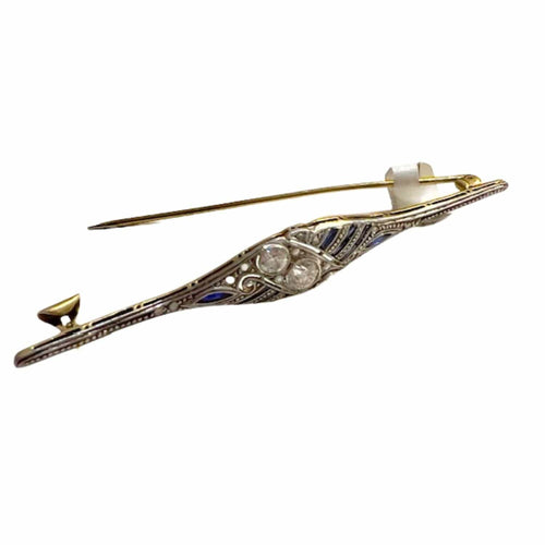 Broche Broche Art déco de oro y platino con diamantes y zafiros 58 Facettes A1683
